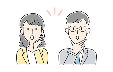 Fototapeta premium 手描き風・びっくりする男女のベクターイラスト