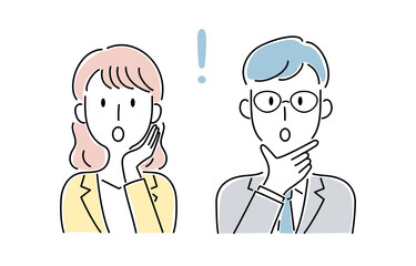 手描き風・びっくりする男女のベクターイラスト