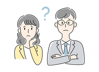 手描き風・困った顔の男女のベクターイラスト