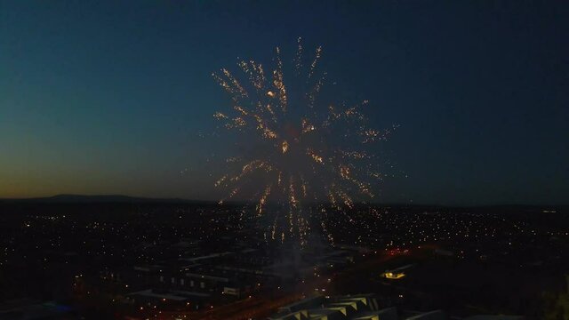 AERIAL: Firecrackers at a Local Carnival Fair During Night in Melbourne Australia