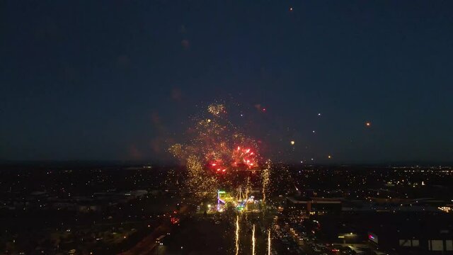 AERIAL: Firecrackers at a Local Carnival Fair During Night in Melbourne Australia