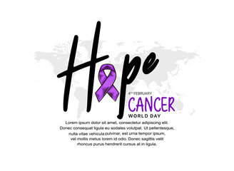 World Cancer Day Illustration Vector Design with purple ribbon and world map for Campaign