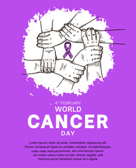 World Cancer Day Vector Design with hand holding illustration for campaign and poster