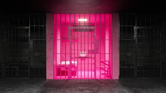 Bright pink cell in a prison block. Room designed to pacify aggressive criminals
