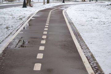 Bike path in in the park in winter.