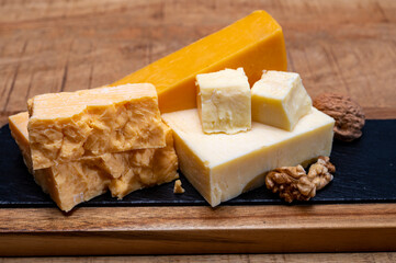 British cheeses collection, Scottish coloured and English matured cheddar cheeses