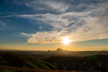 Obraz na płótnie Canvas Sunset view of the Los Angeles downtown cityscape