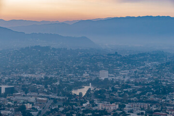 Sunset aerial view of Westwood downtown area