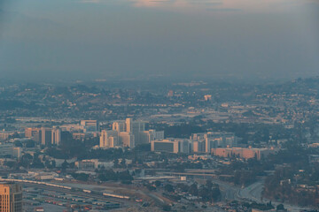 Sunset aerial view of USC Medical Center area
