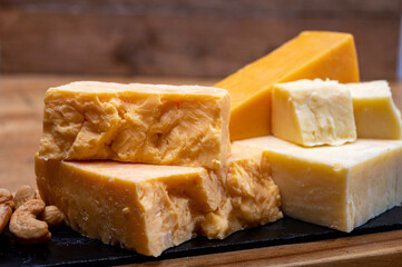 British cheeses collection, Scottish coloured and English matured cheddar cheeses