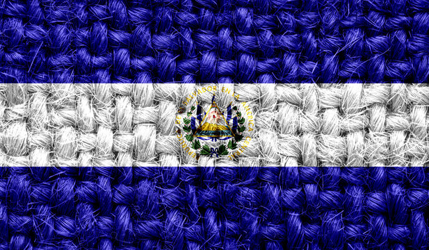 El Salvador flag on fabric texture. 3D image
