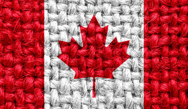 Canada flag on fabric texture. 3D image