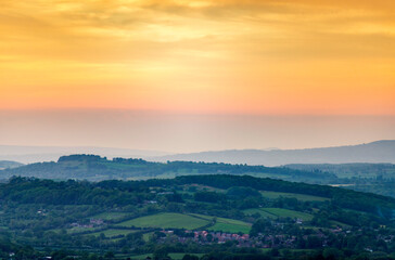 Sunrise over Worcestershire countryside,fron the Malvern Hills,England,United Kingdom.