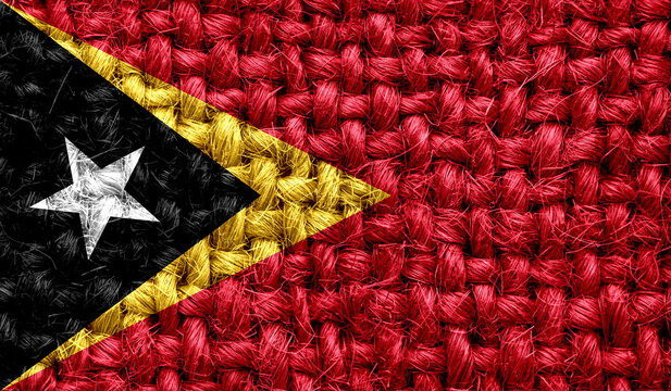 East Timor Flag On Fabric Texture. 3D Image