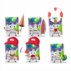 Happy Face economic books cartoon character playing on a beach