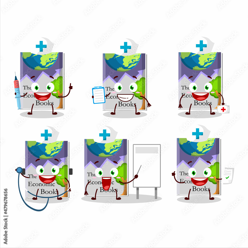 Wall mural doctor profession emoticon with economic books cartoon character