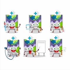 Doctor profession emoticon with economic books cartoon character