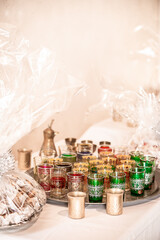 Traditional Morrocan tea pot and tea glasses, with orential pastries, for a wedding