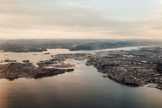 Aerial view over Stavanger, Norway, in winter