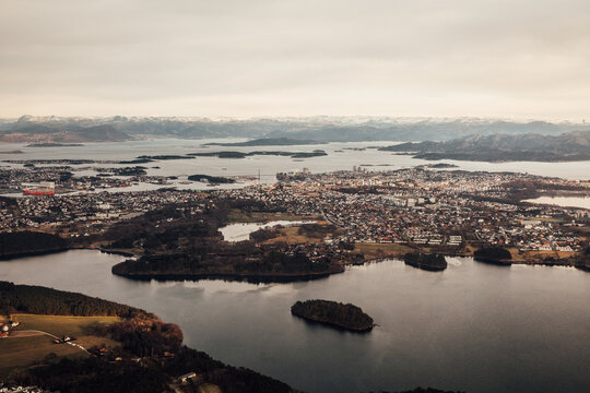 Aerial view over Stavanger, Norway, in winter