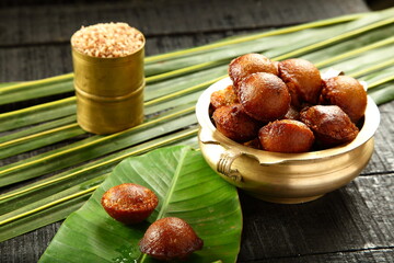 Unniyappam, unniappam, a delicious vegetarian sweet snack from Kerala cuisine.