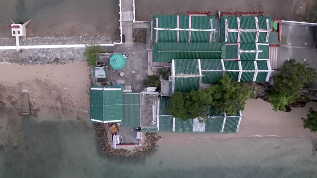 Aerial Top-down Of Kusu Island Chinese Temple, A Buddhist Temple In Kusu Island, Singapore. drone shot