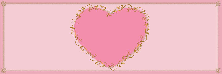 Delicate Gold Border Heart in Pink on a Lighter Pink Background with Gold Border