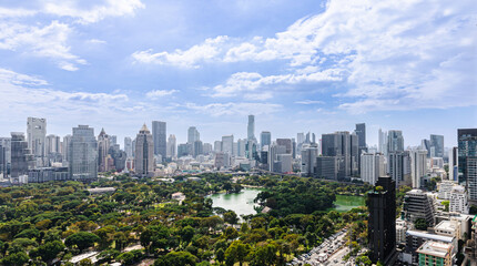Fototapeta premium Wonderful cityscape at Lumphini Park, Park is a park in Bangkok, Thailand.