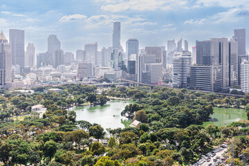 Fototapeta premium Wonderful cityscape at Lumphini Park, Park is a park in Bangkok, Thailand.