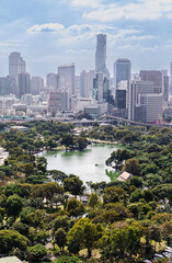 Fototapeta na wymiar Wonderful cityscape at Lumphini Park, Park is a park in Bangkok, Thailand.