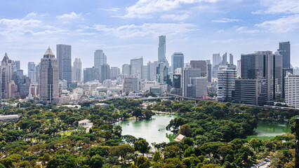 Fototapeta premium Wonderful cityscape at Lumphini Park, Park is a park in Bangkok, Thailand.