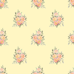 Spring flowers seamless pattern. Botanical background. Arrangement of pink and white wildflowers.