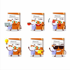History books cartoon character with various types of business emoticons