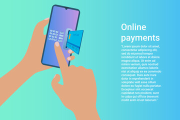 Online payments.A person uses a smartphone to pay for services and payments.Flat vector illustration.