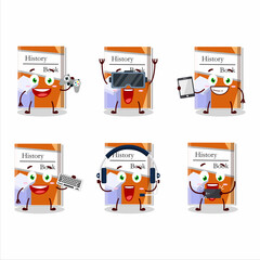 History books cartoon character are playing games with various cute emoticons