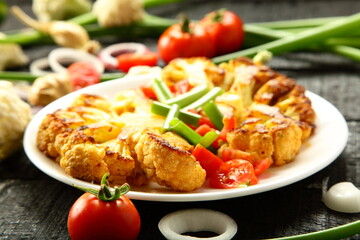 Delicious grilled cauliflower and vegetables, cooked with exotic spices and herbs.