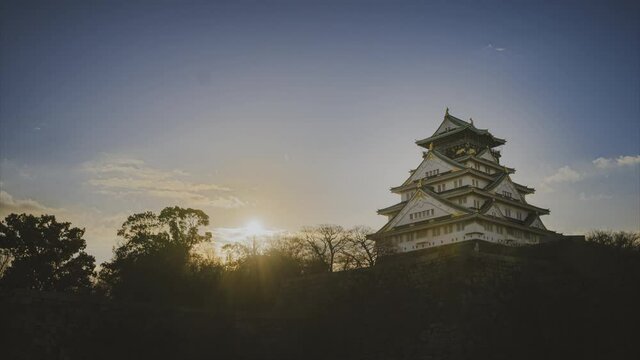 大阪城　朝のタイムラプス　4K UHD