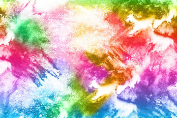 Fototapeta na wymiar abstract powder splatted background. Colorful powder explosion on white background. Colored cloud. Colorful dust explode. Paint Holi.