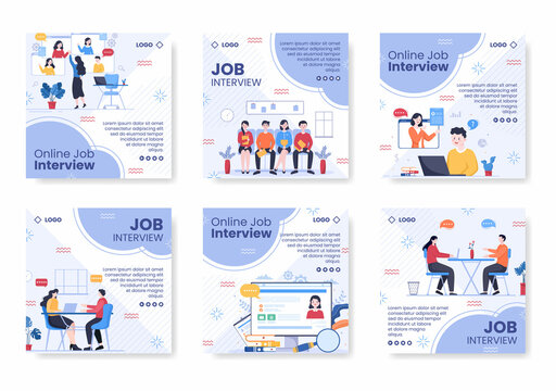 Job Interview Meeting and Candidate of Employment or Hiring Post Template Flat Illustration Editable of Square Background for Social Media