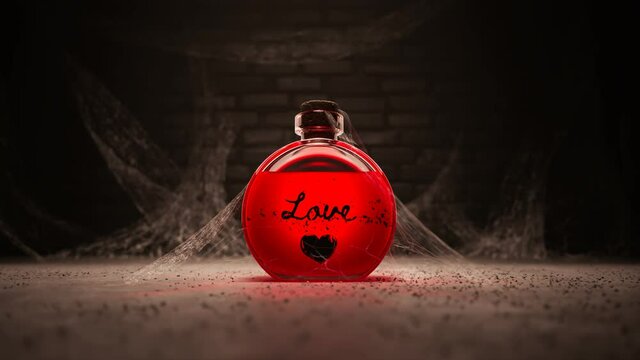 Love potion in a glass bottle found in an old basement. Magic, romance.