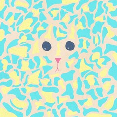 Jaguar or cheetah cartoon face surrounded by neon spots