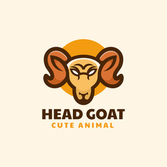 Vector Logo Illustration Head Goat Simple Mascot Style.
