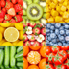 Collection of fruits and vegetables fruit collage background with apples apple tomatoes square