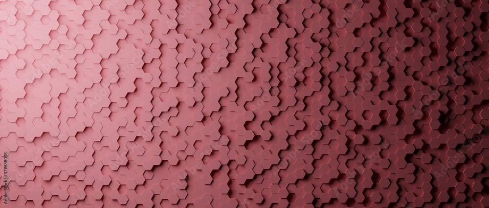 Poster red irregular hexagonal pattern. colorful background. abstract honeycomb background in grey color. 3