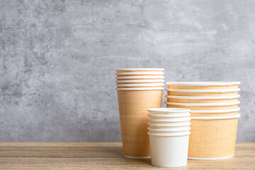 Eco friendly food packaging on table background. natural container: cup and bowl. zero waste, pollution, earth day, free plastic, world Environment day concept