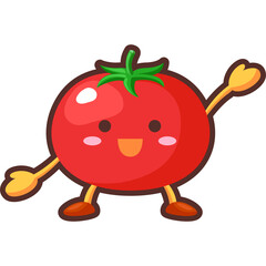 片手を挙げたかわいいトマトのキャラクターのイラスト