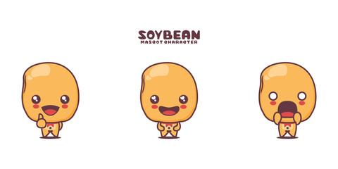 cute soybean cartoon mascot, with different expressions