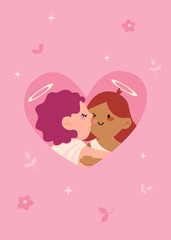 two cupids, angels, cartoons, valentine's day illustration