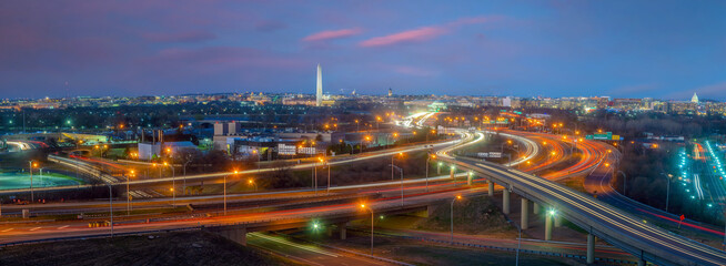 Fototapeta na wymiar Washington, D.C., city skyline with Lincoln Memorial, Washington Monument and Thomas Jefferson Memorial