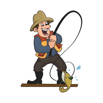 Man Fishing vector illustration with simple shadings